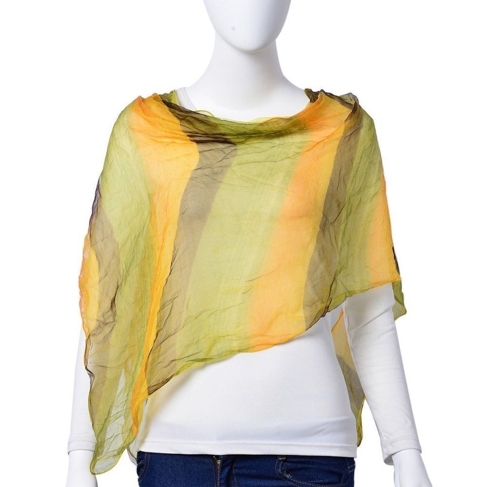 Scarf Silk Natural Mulberry Blended Pattern Yellow